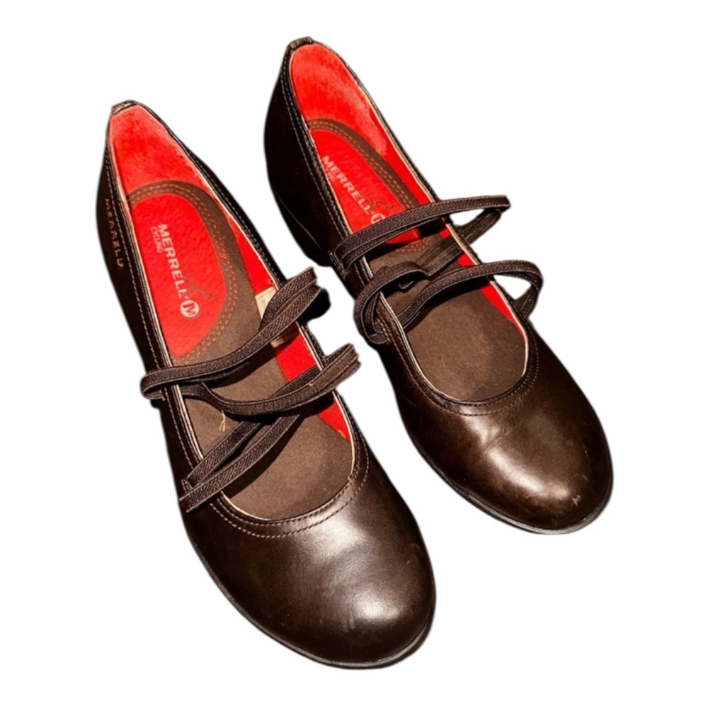 Merrell Evera Cross Mary Jane Brown Leather Comfort Heel Dark Academia Size 7